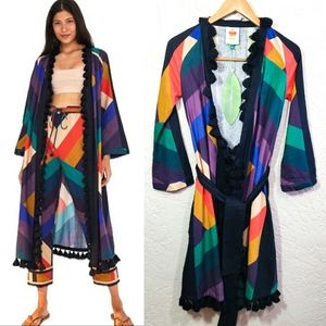 Farm Rio Amanda Striped Linen Kimono Duster